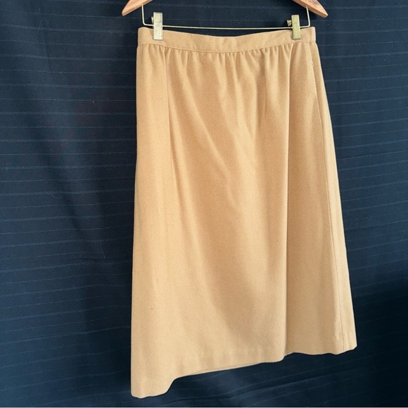 Bretton Place womens Vintage tan wool skirt lined midi length USA made Size 14 - Picture 4 of 11